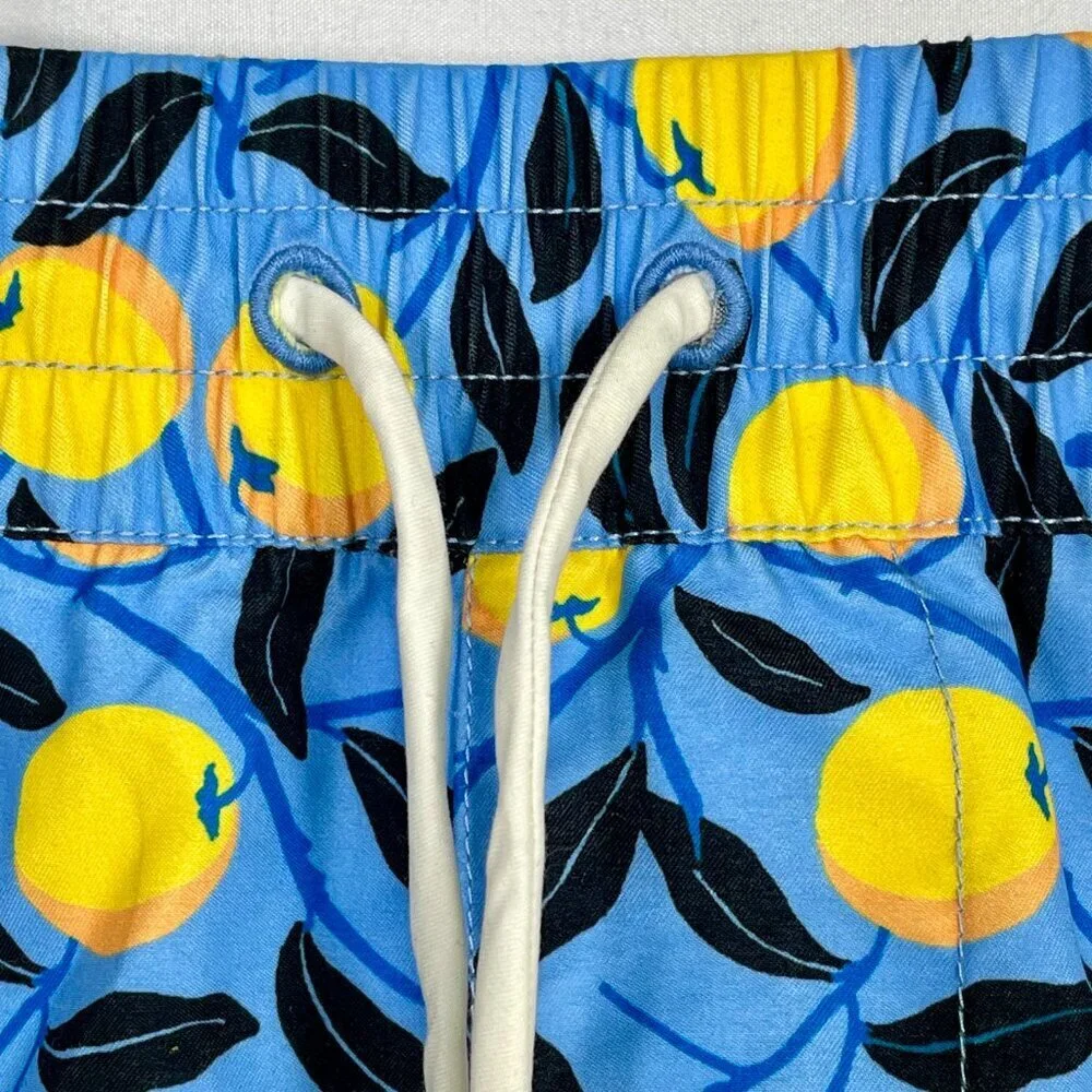 Summersalt Blue Lemon Print Swim Trunks Elastic Waist Drawstring Men's M